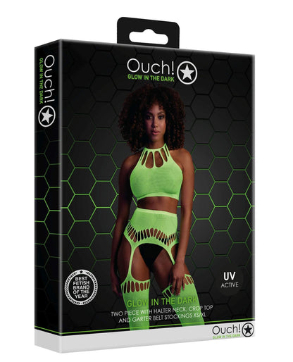 3-Two Piece with Crop Top and Stockings - Green - XS/XL-3