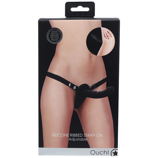 1-Ouch! - Silicone Ribbed Strap-On - Adjustable - Black-1