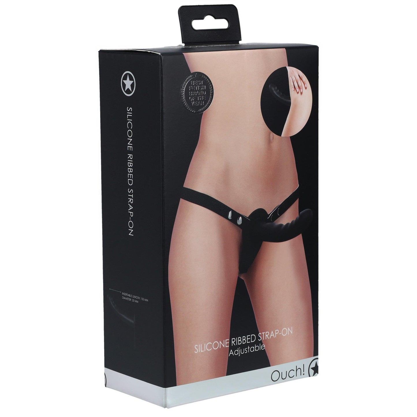 3-Ouch! - Silicone Ribbed Strap-On - Adjustable - Black-3
