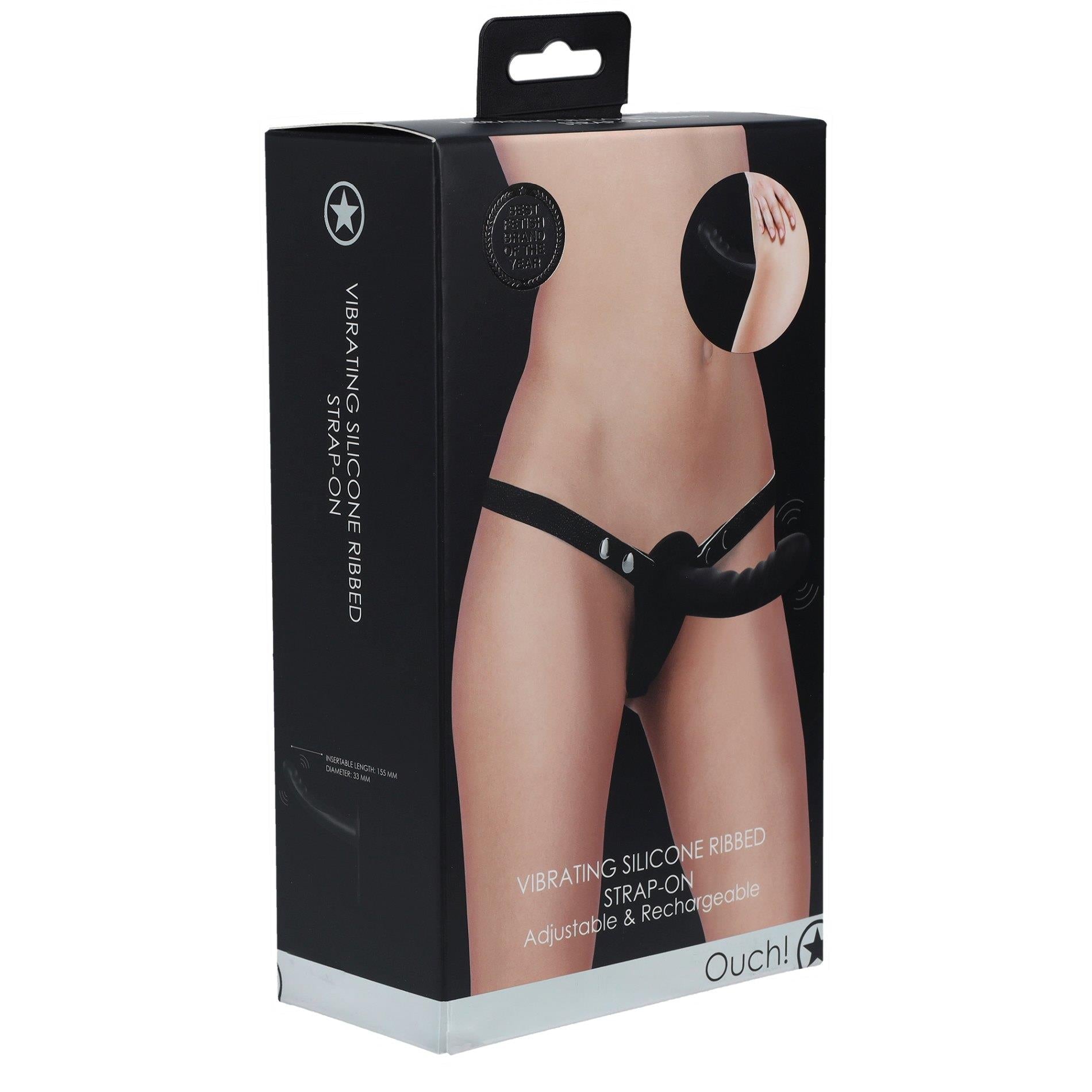 1-Ouch! - Vibrating - Rechrgeable - 10 Speed Silicone Ribbed Strap-On - Adjustable - Black-1