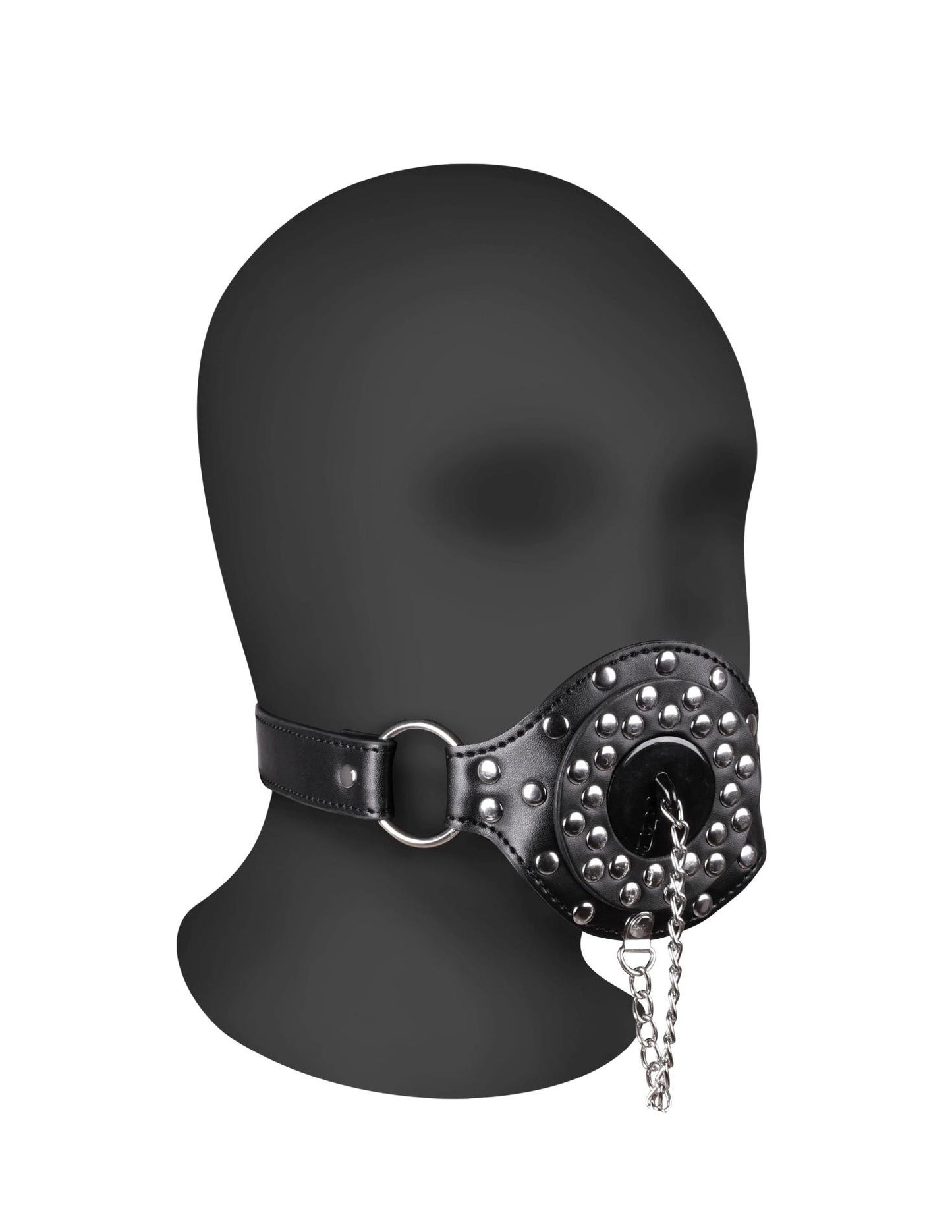 2-SKÓRZANY CZARNY KNEBEL Z CWIEKAMI I OTWOREM Z ZATYCZKĄ BDSM OSTRY SEX-2