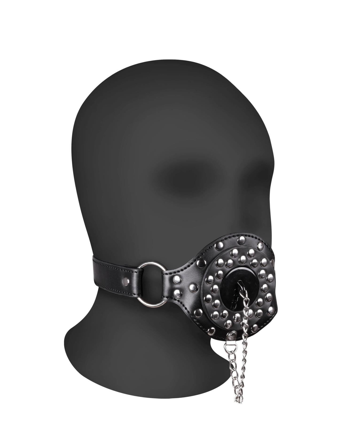 2-SKÓRZANY CZARNY KNEBEL Z CWIEKAMI I OTWOREM Z ZATYCZKĄ BDSM OSTRY SEX-2