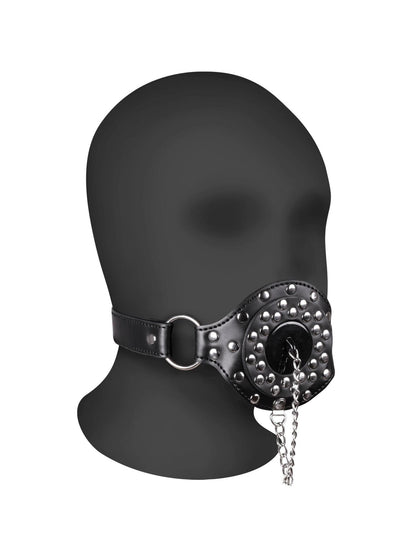 2-SKÓRZANY CZARNY KNEBEL Z CWIEKAMI I OTWOREM Z ZATYCZKĄ BDSM OSTRY SEX-2