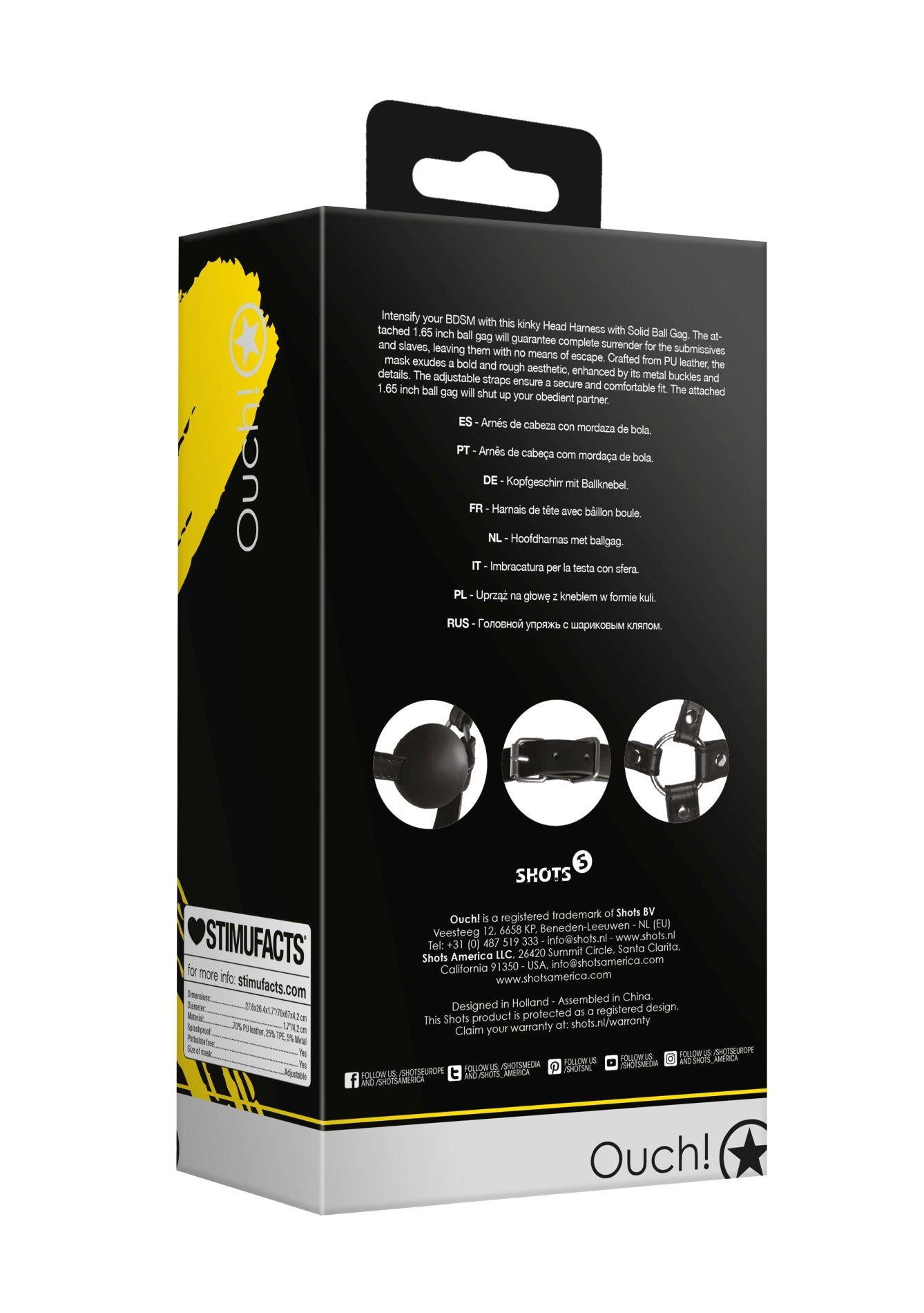 3-Head Harness with Solid Ball Gag - Black-3