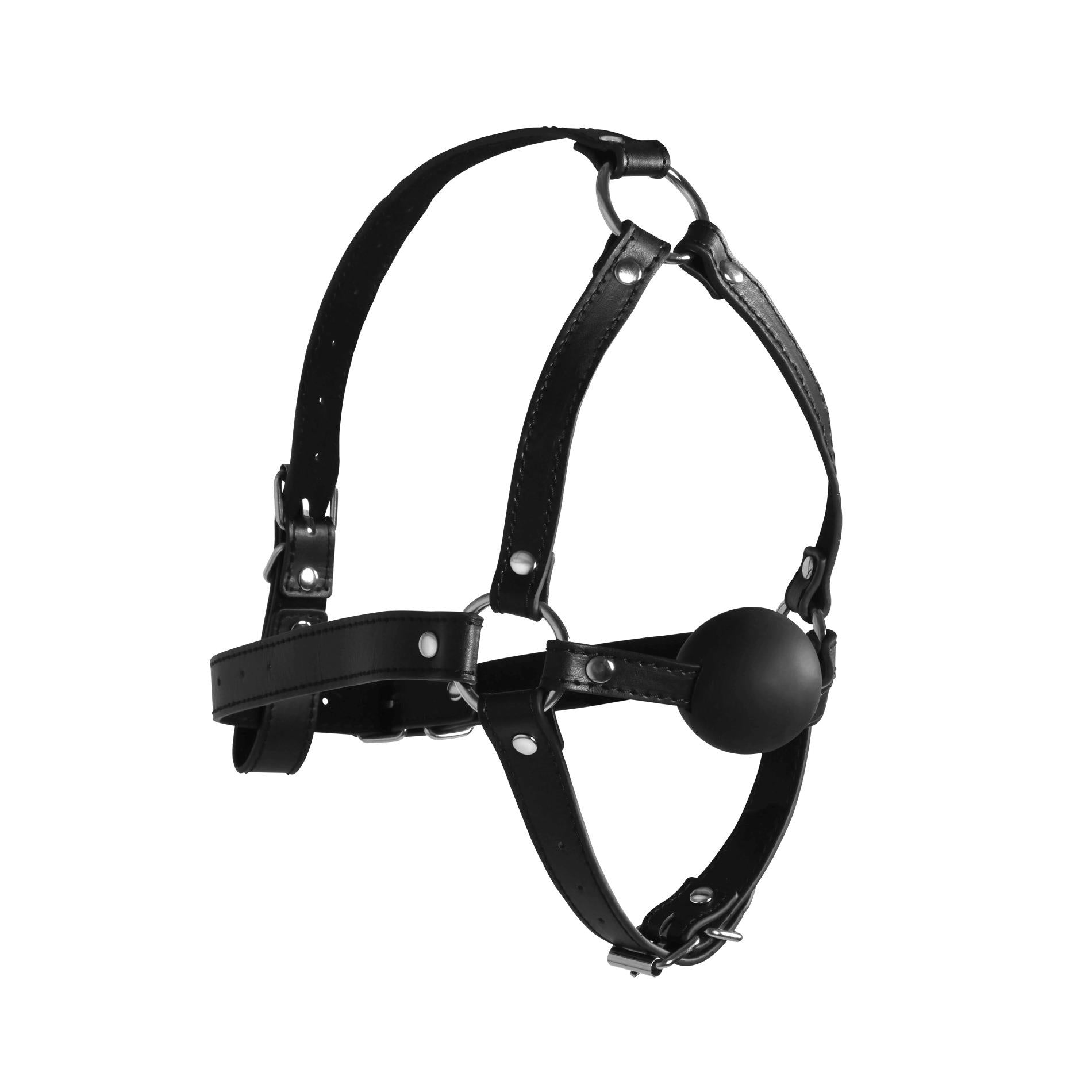 6-Head Harness with Solid Ball Gag - Black-6