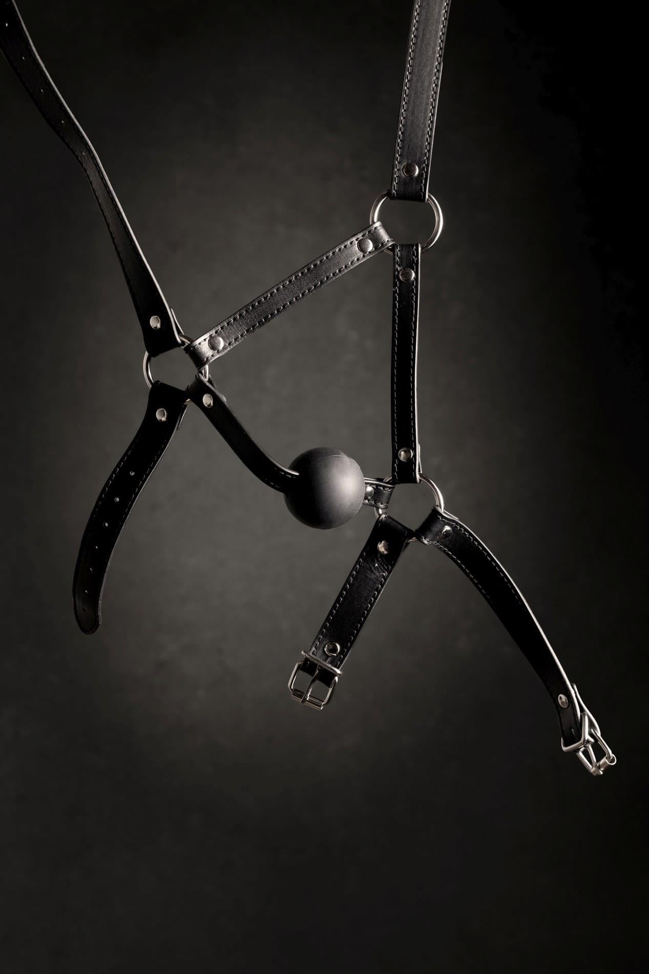 11-Head Harness with Solid Ball Gag - Black-11