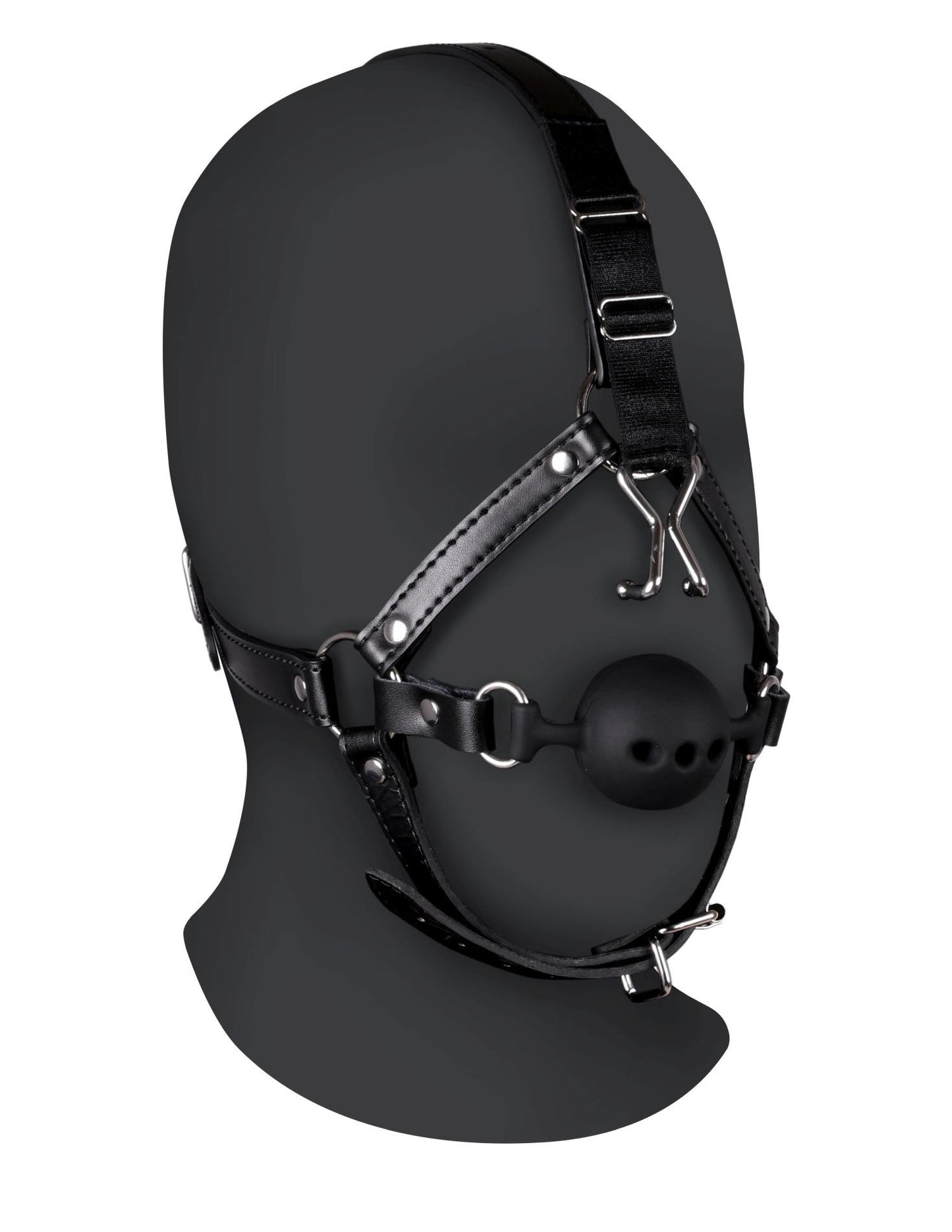 1-Head Harness with Breathable Ball Gag and Nose Hooks - Black-1