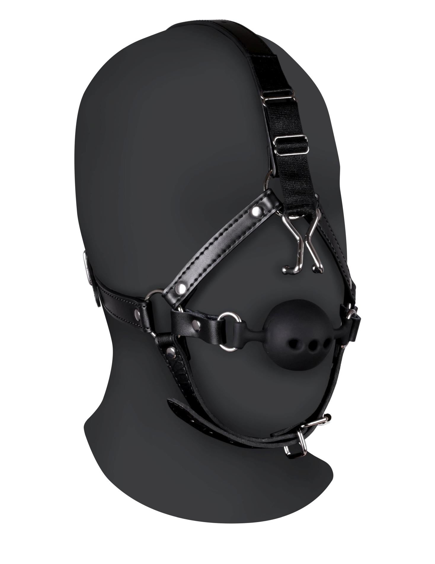 1-Head Harness with Breathable Ball Gag and Nose Hooks - Black-1