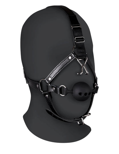 1-Head Harness with Breathable Ball Gag and Nose Hooks - Black-1