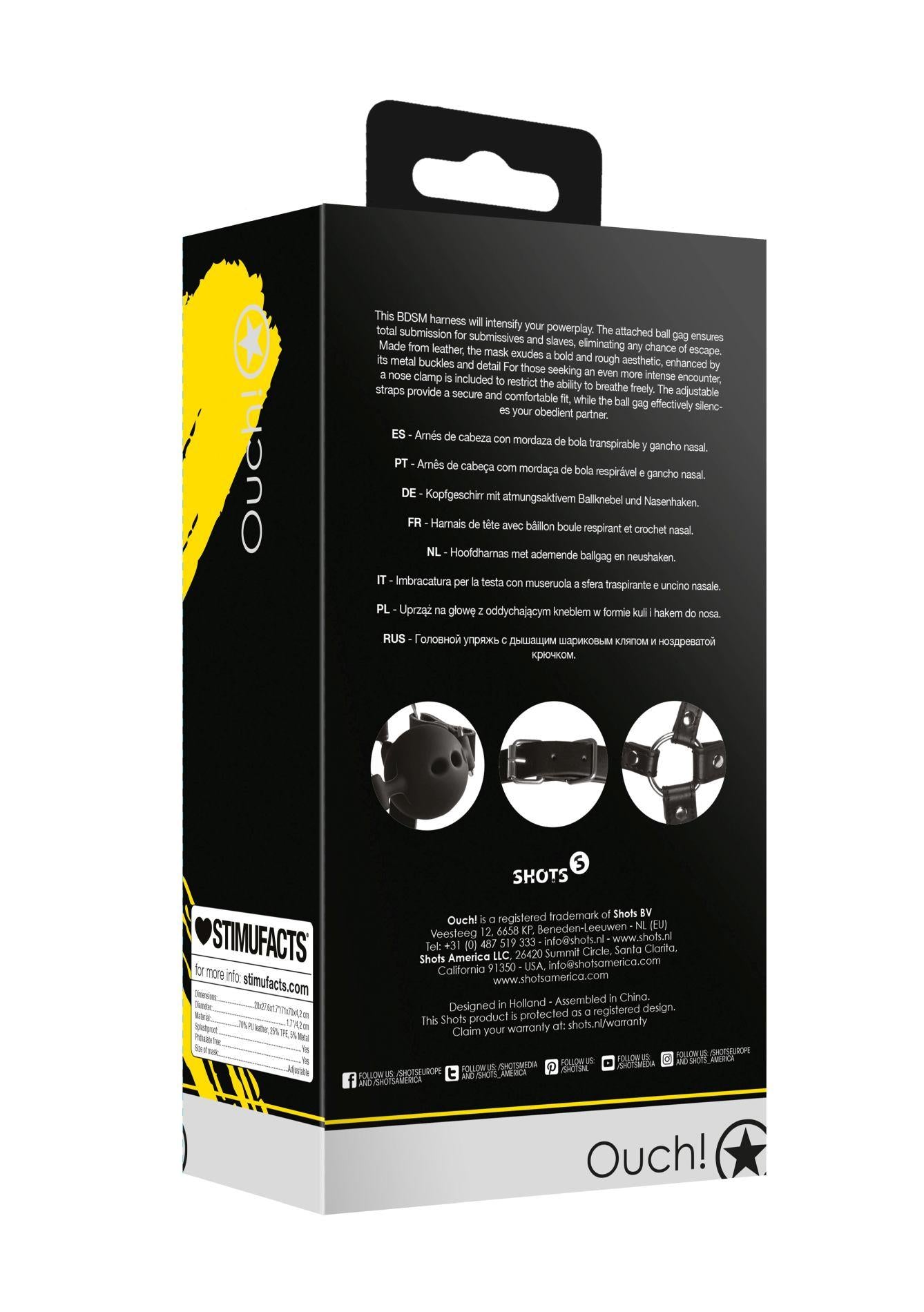 3-Head Harness with Breathable Ball Gag and Nose Hooks - Black-3