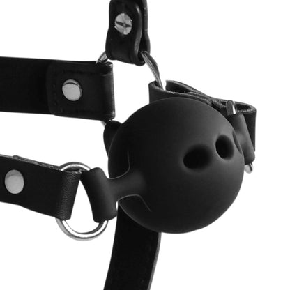 4-Head Harness with Breathable Ball Gag and Nose Hooks - Black-4