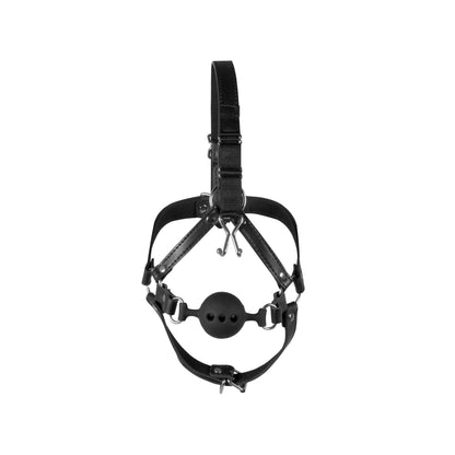 5-Head Harness with Breathable Ball Gag and Nose Hooks - Black-5