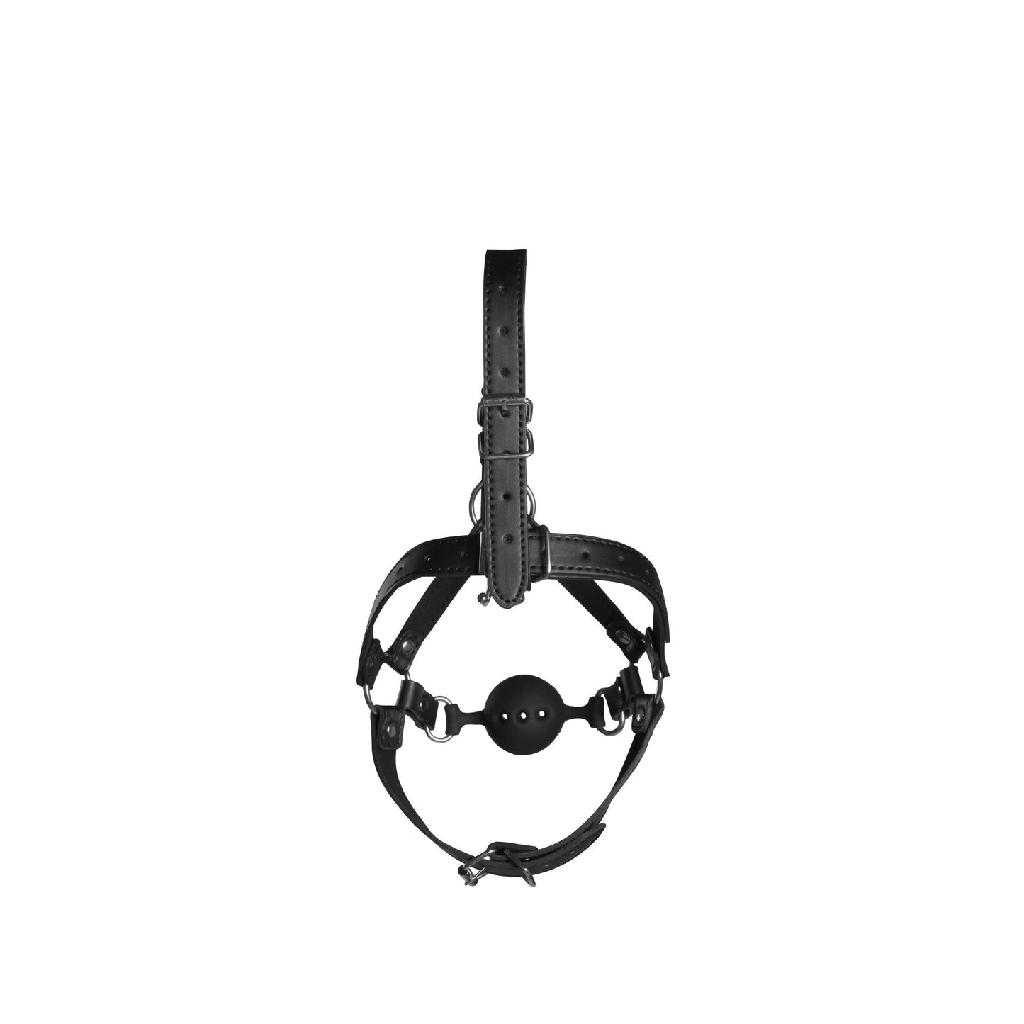 9-Head Harness with Breathable Ball Gag and Nose Hooks - Black-9