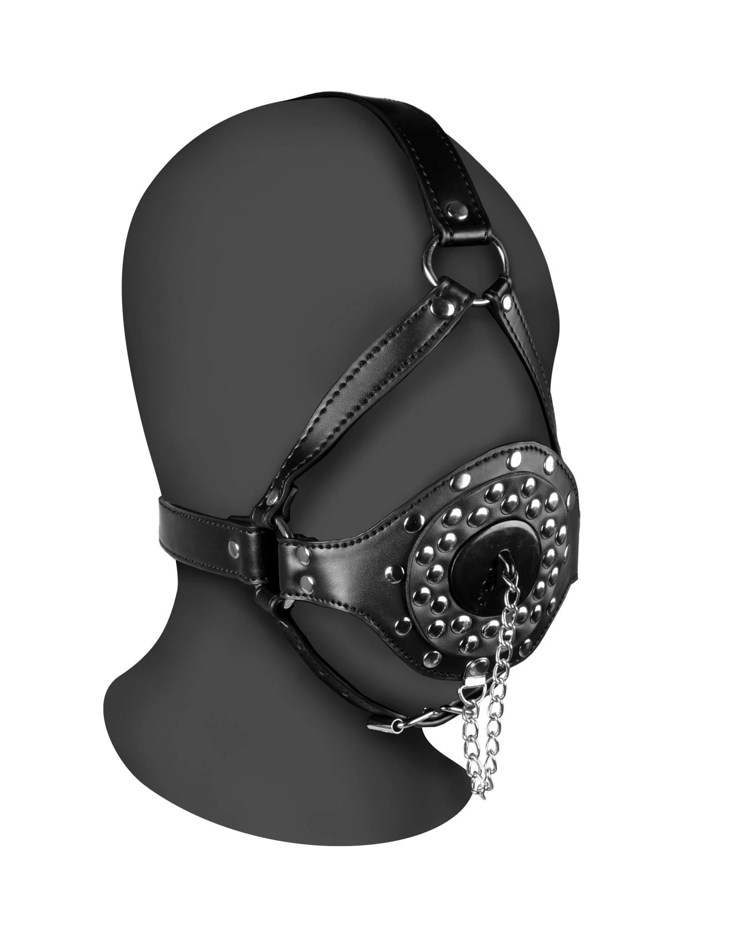 2-SKÓRZANY CZARNY KNEBEL UPRZĄŻ Z CWIEKAMI I OTWOREM Z ZATYCZKĄ BDSM-2