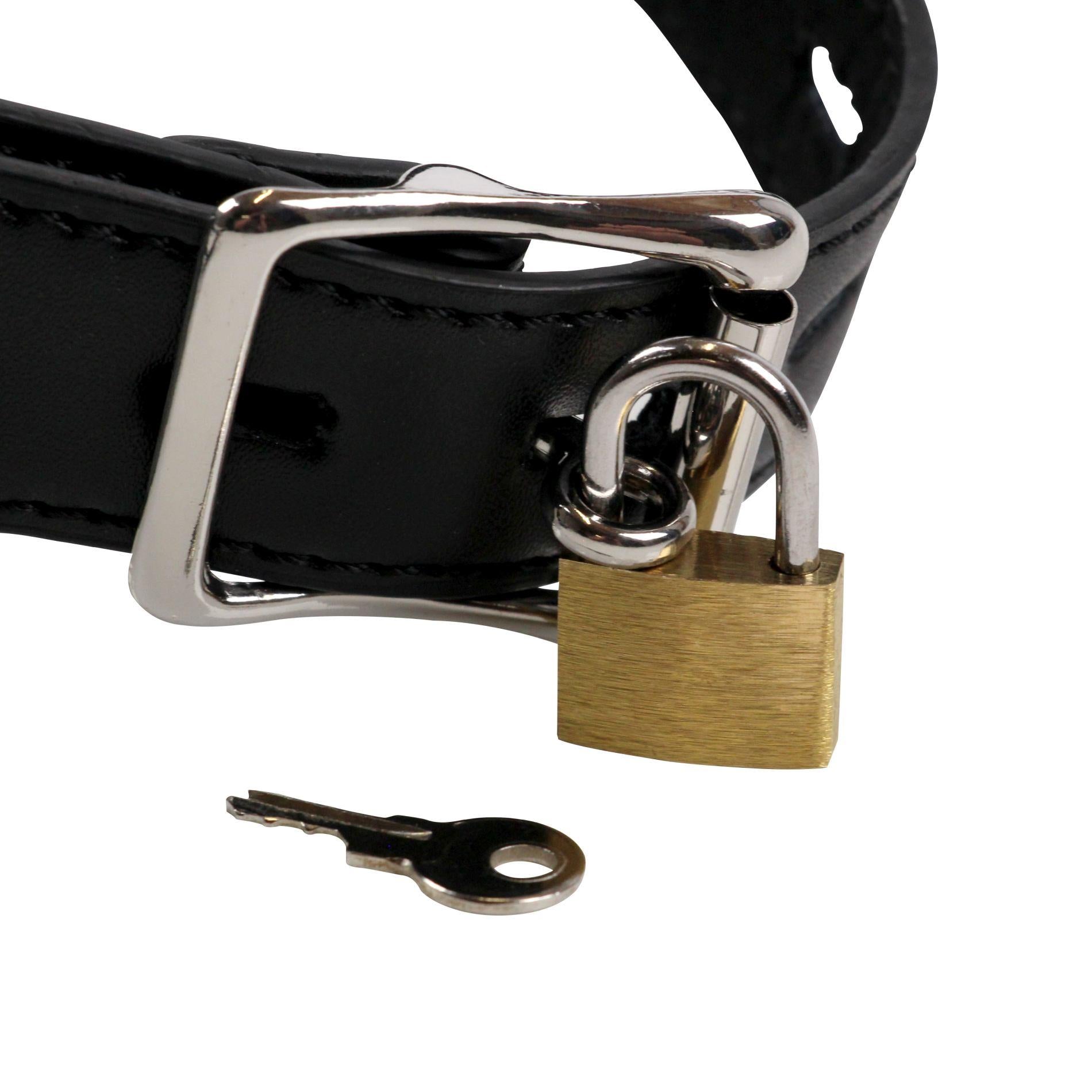9-SKÓRZANY CZARNY KNEBEL UPRZĄŻ Z CWIEKAMI I OTWOREM Z ZATYCZKĄ BDSM-9