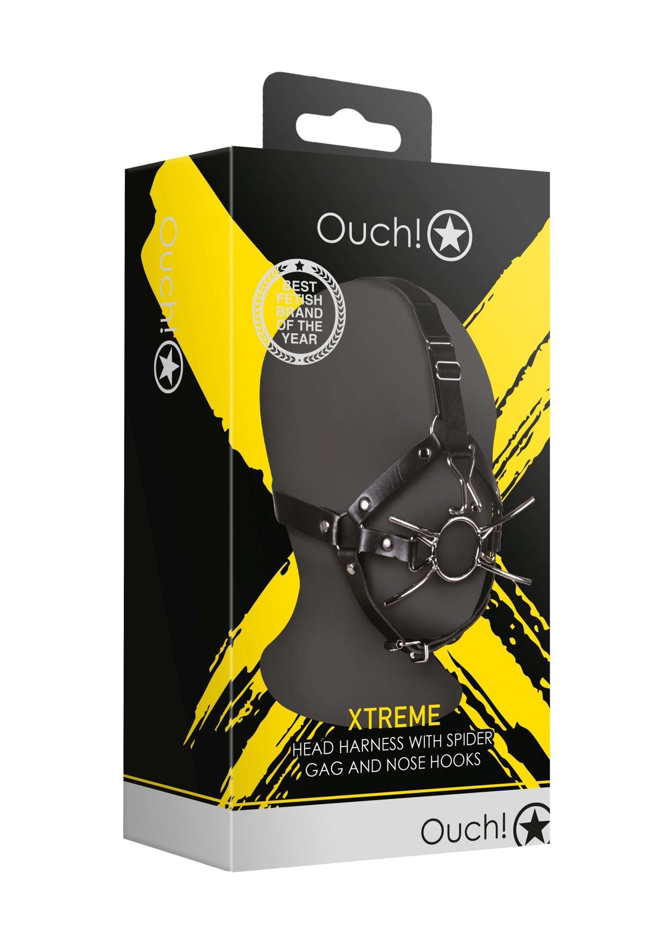 2-Head Harness with Spider Gag and Nose Hooks - Black-2