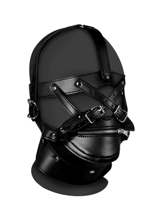 1-Head Harness with Zip-up Mouth and Lock - Black-1