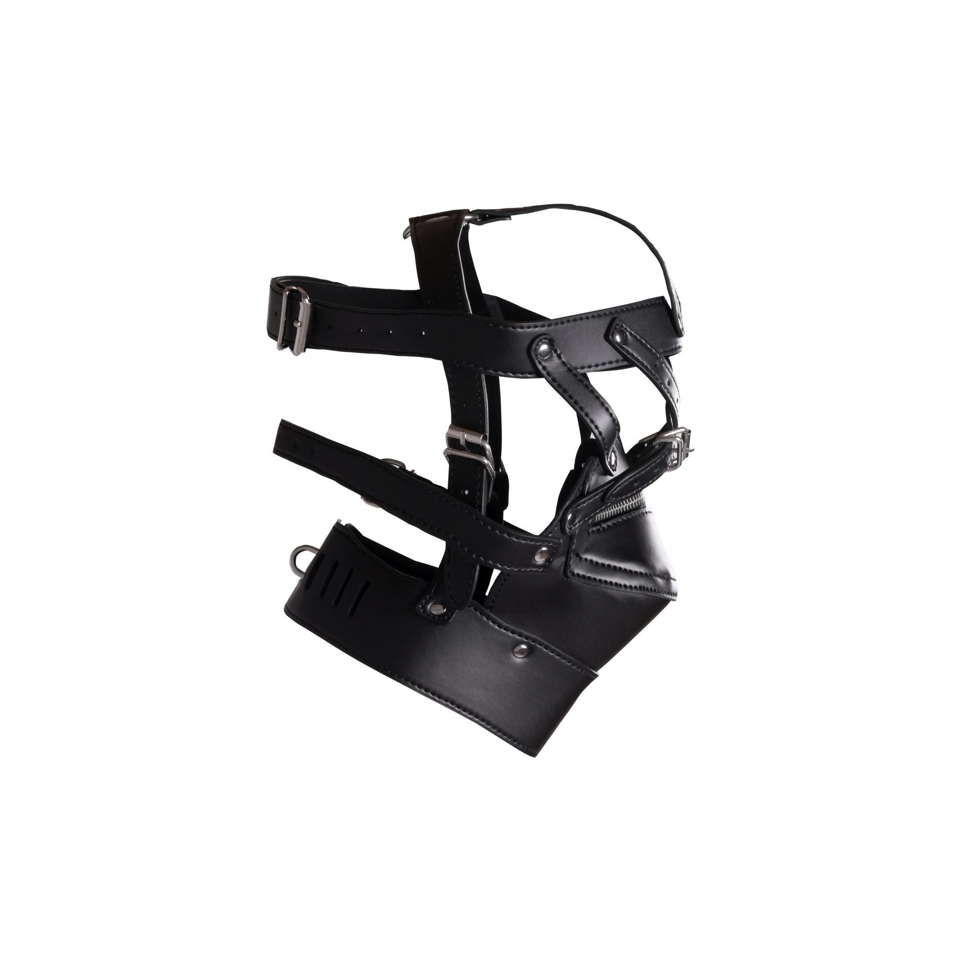 5-Head Harness with Zip-up Mouth and Lock - Black-5