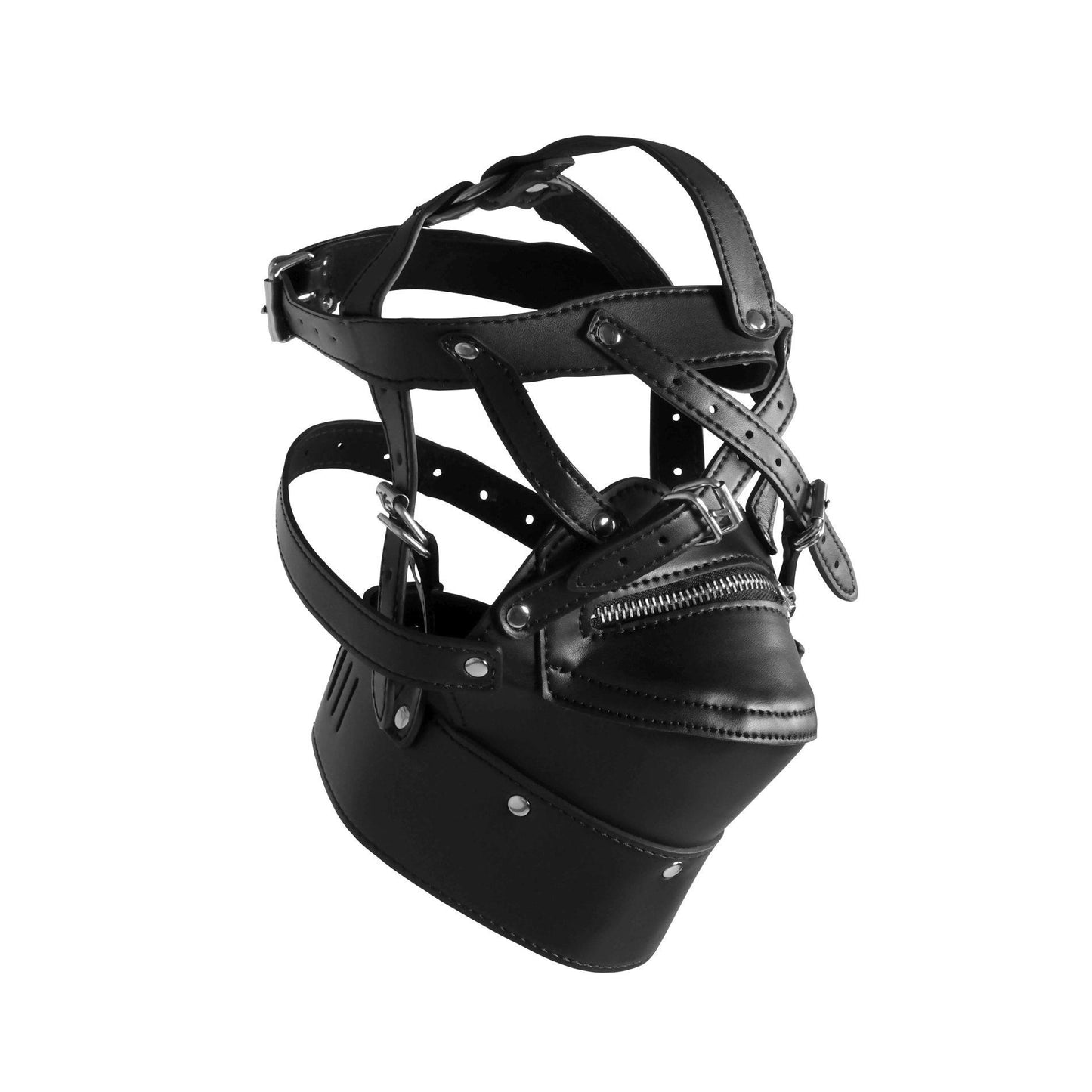 7-Head Harness with Zip-up Mouth and Lock - Black-7