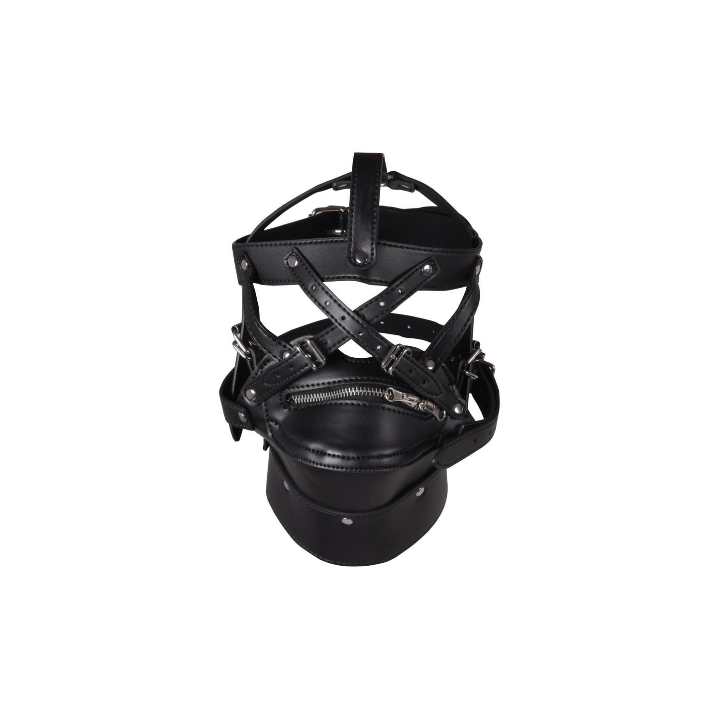 9-Head Harness with Zip-up Mouth and Lock - Black-9