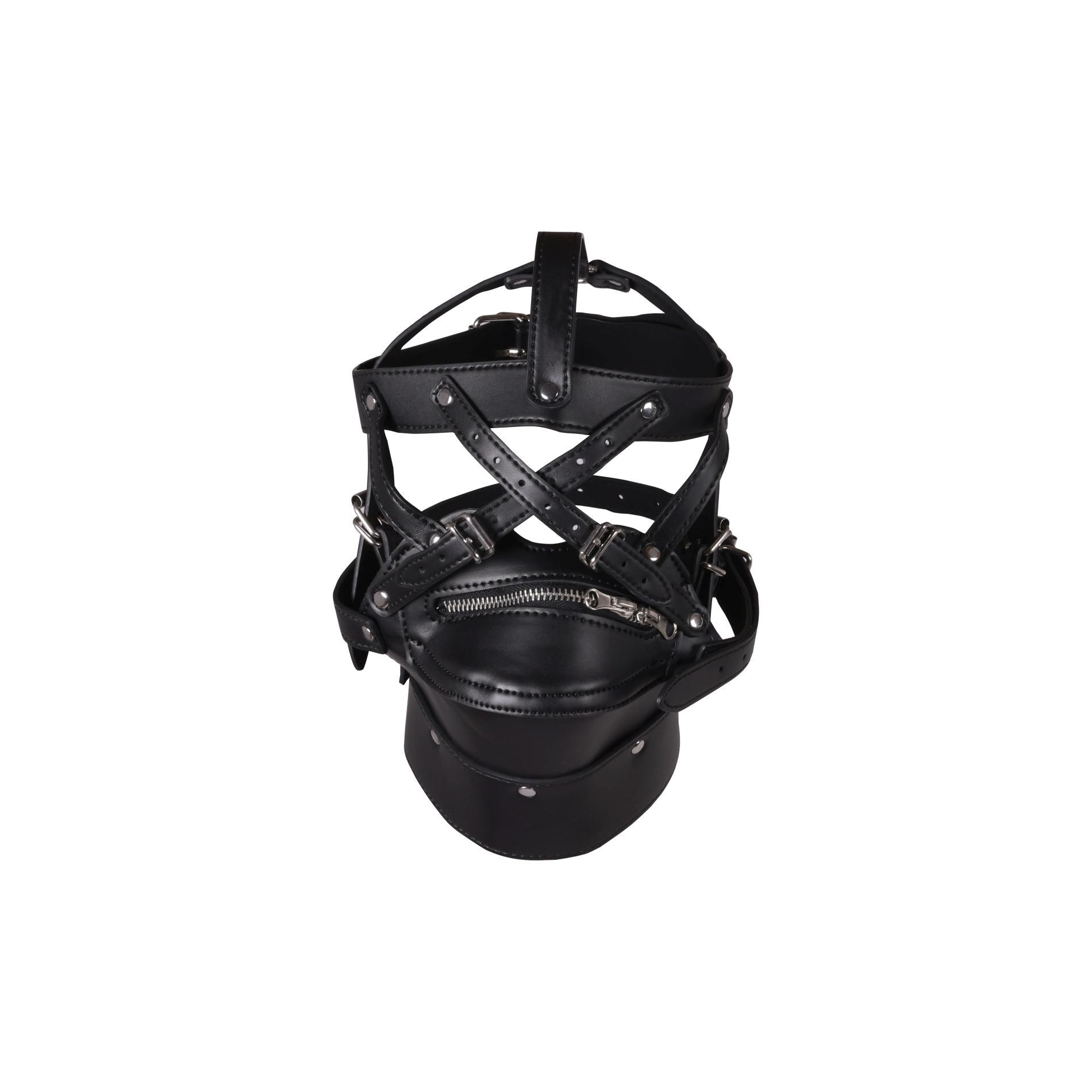 9-Head Harness with Zip-up Mouth and Lock - Black-9