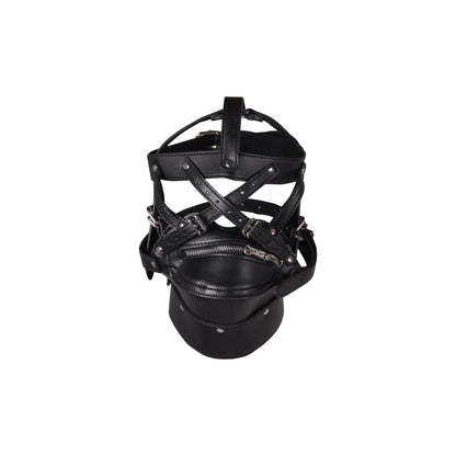 9-Head Harness with Zip-up Mouth and Lock - Black-9