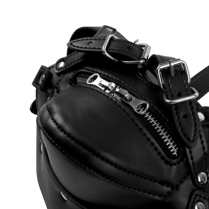 10-Head Harness with Zip-up Mouth and Lock - Black-10