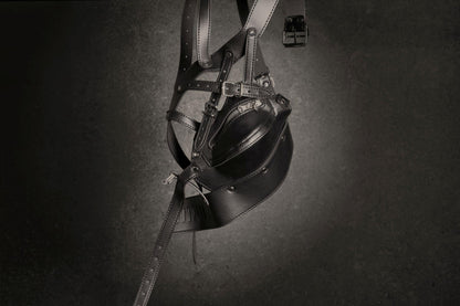 11-Head Harness with Zip-up Mouth and Lock - Black-11