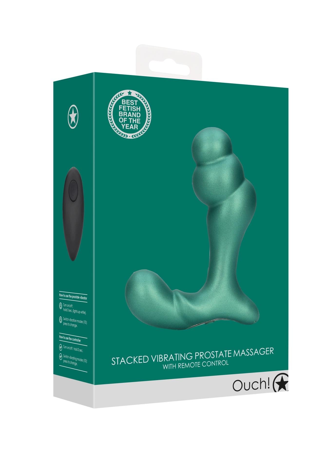 2-Stacked Vibrating Prostate Massager with Remote Control - Metallic Green-2
