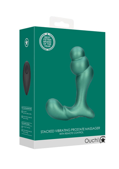 2-Stacked Vibrating Prostate Massager with Remote Control - Metallic Green-2