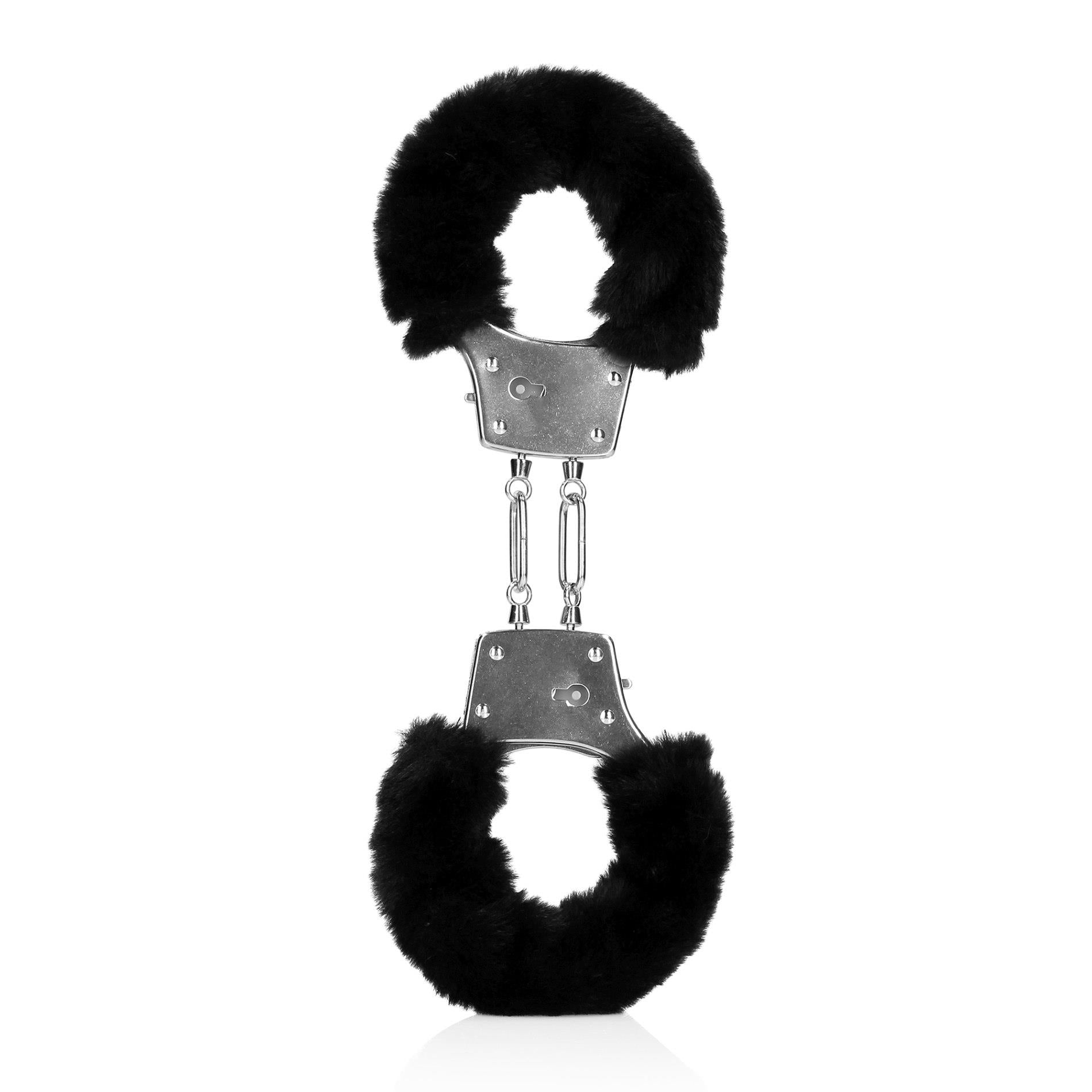 1-Furry Metal Hand Cuffs - Black-1