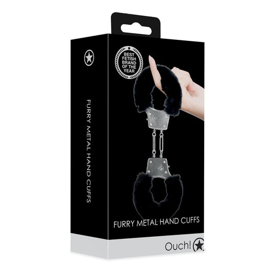 2-Furry Metal Hand Cuffs - Black-2