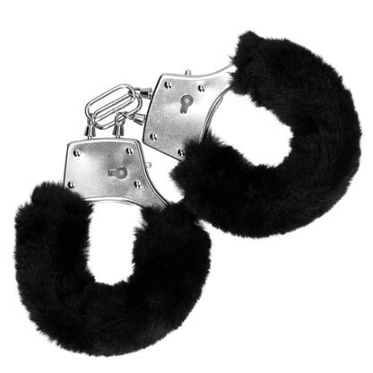 4-Furry Metal Hand Cuffs - Black-4