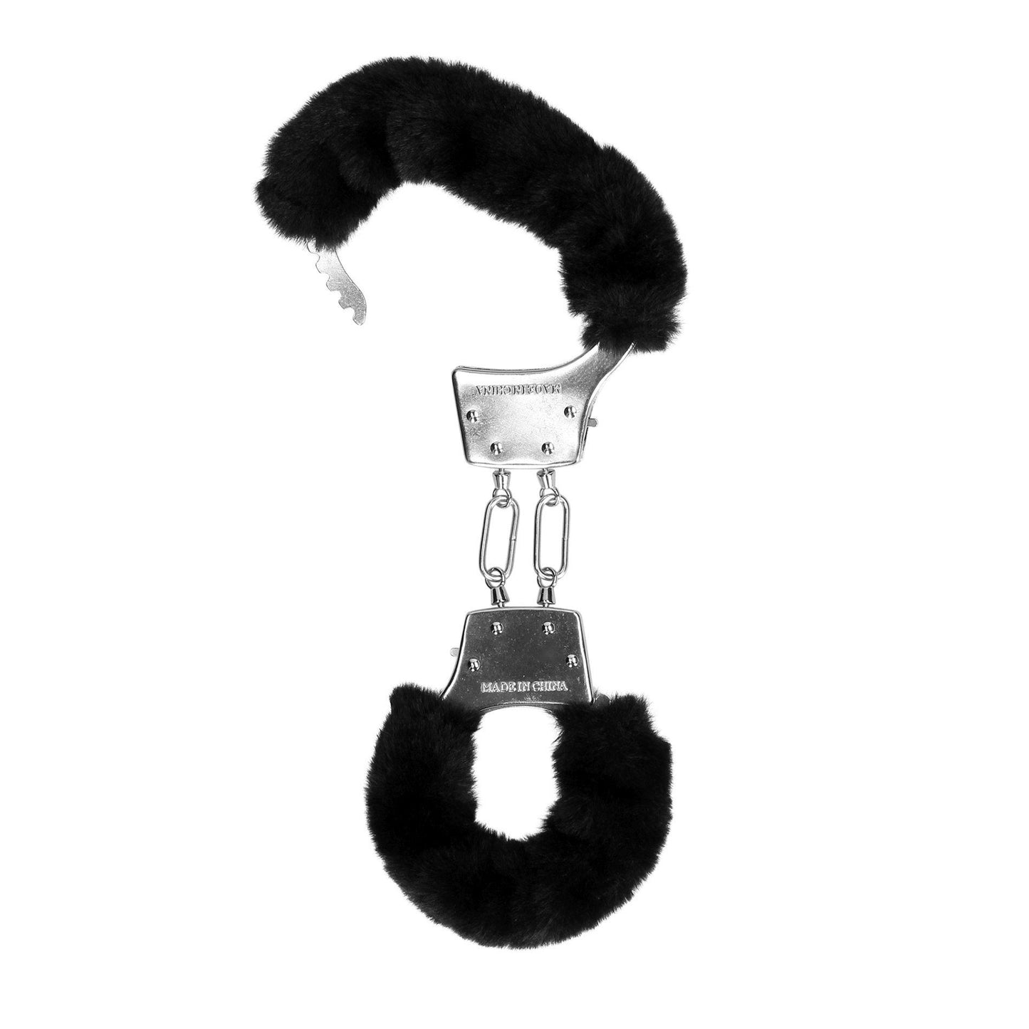 5-Furry Metal Hand Cuffs - Black-5