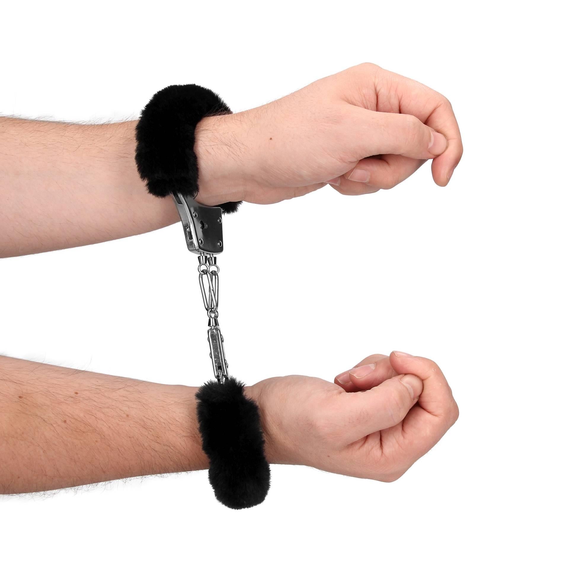 9-Furry Metal Hand Cuffs - Black-9
