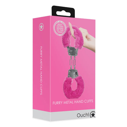 2-Furry Metal Hand Cuffs - Pink-2