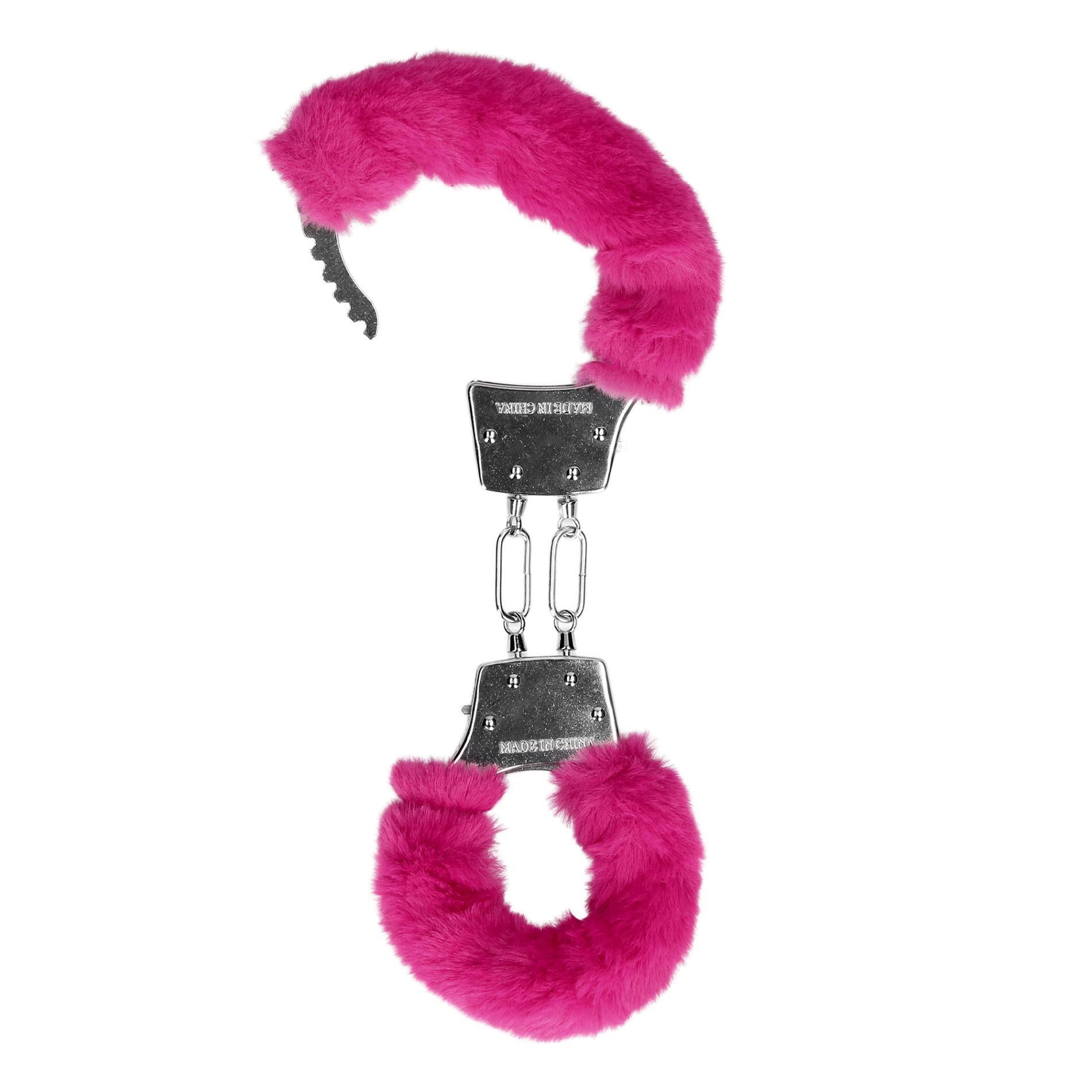 5-Furry Metal Hand Cuffs - Pink-5