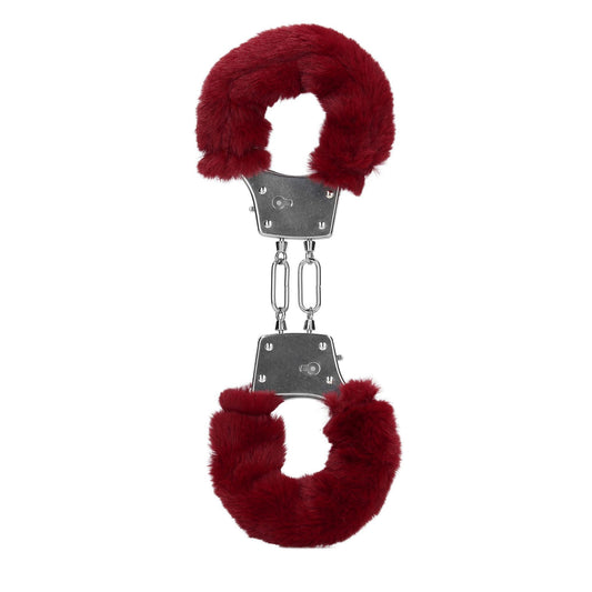 1-Furry Metal Hand Cuffs - Red-1