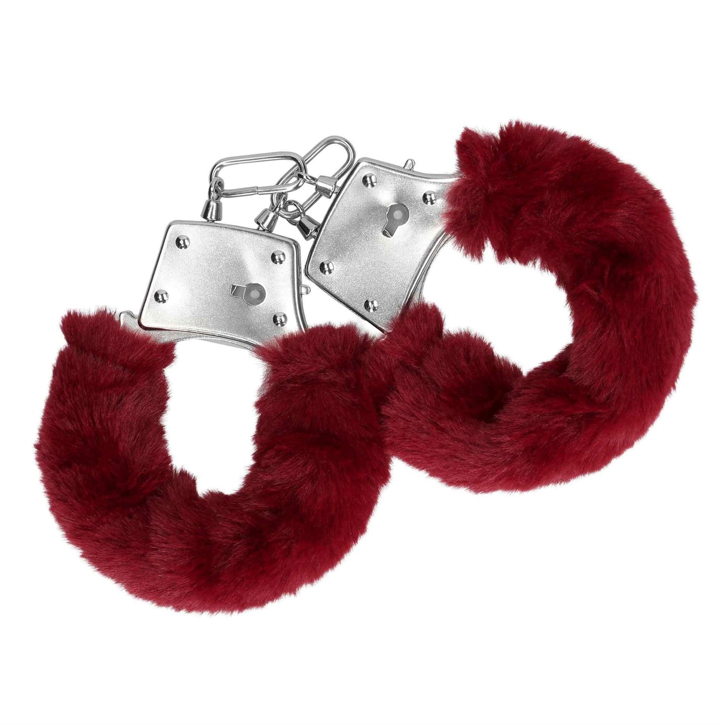 4-Furry Metal Hand Cuffs - Red-4