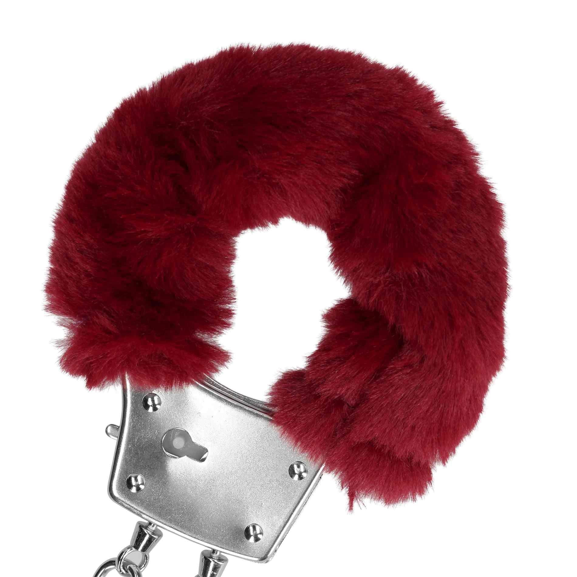 6-Furry Metal Hand Cuffs - Red-6