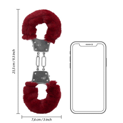 8-Furry Metal Hand Cuffs - Red-8