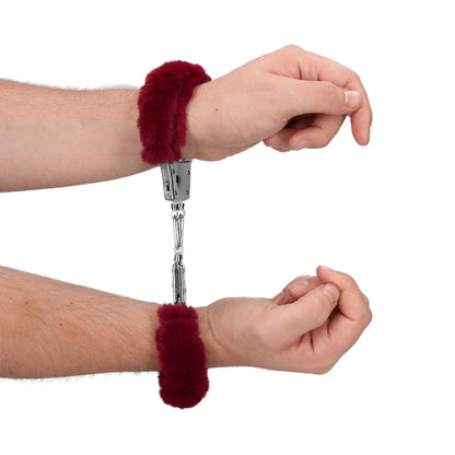 9-Furry Metal Hand Cuffs - Red-9
