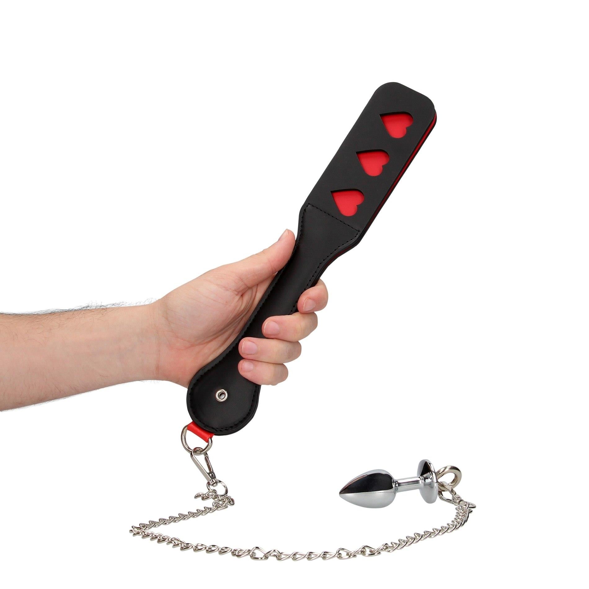 12-Hearts Paddle with Metal Anal Plug-12
