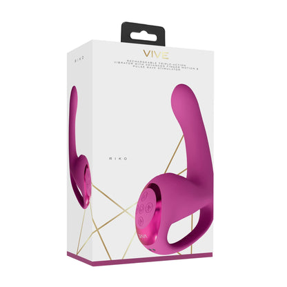 2-Riko - Rechargeable Triple Action Thumper with Advanced Finger Motion & Pulse Wave Stimulator - Pink-2