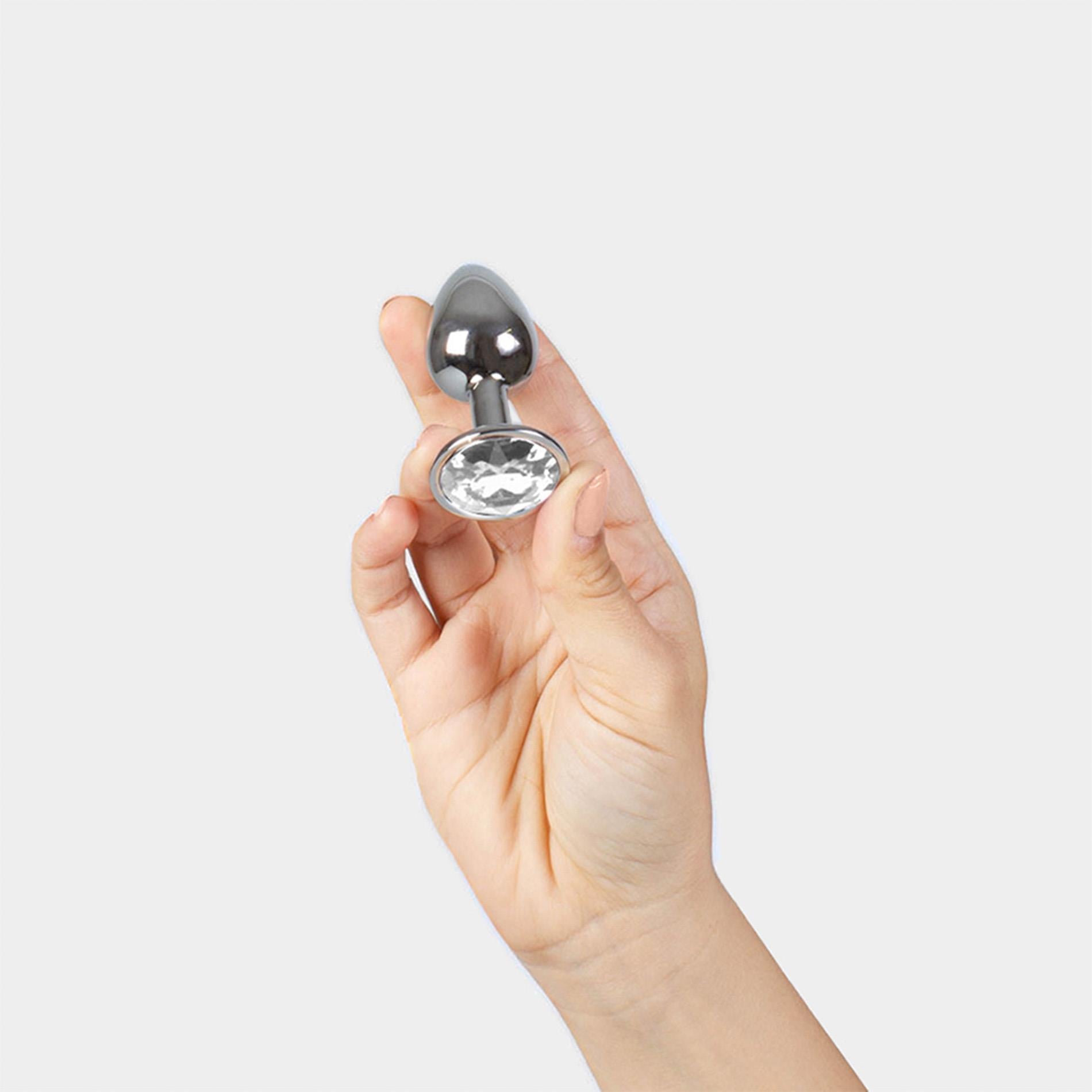 2-CLEAR CRYSTAL JEWELLED METAL BUTT PLUG-2