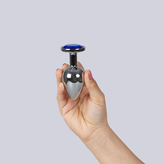 2-BLUE JEWELLED METAL BUTT PLUG-2