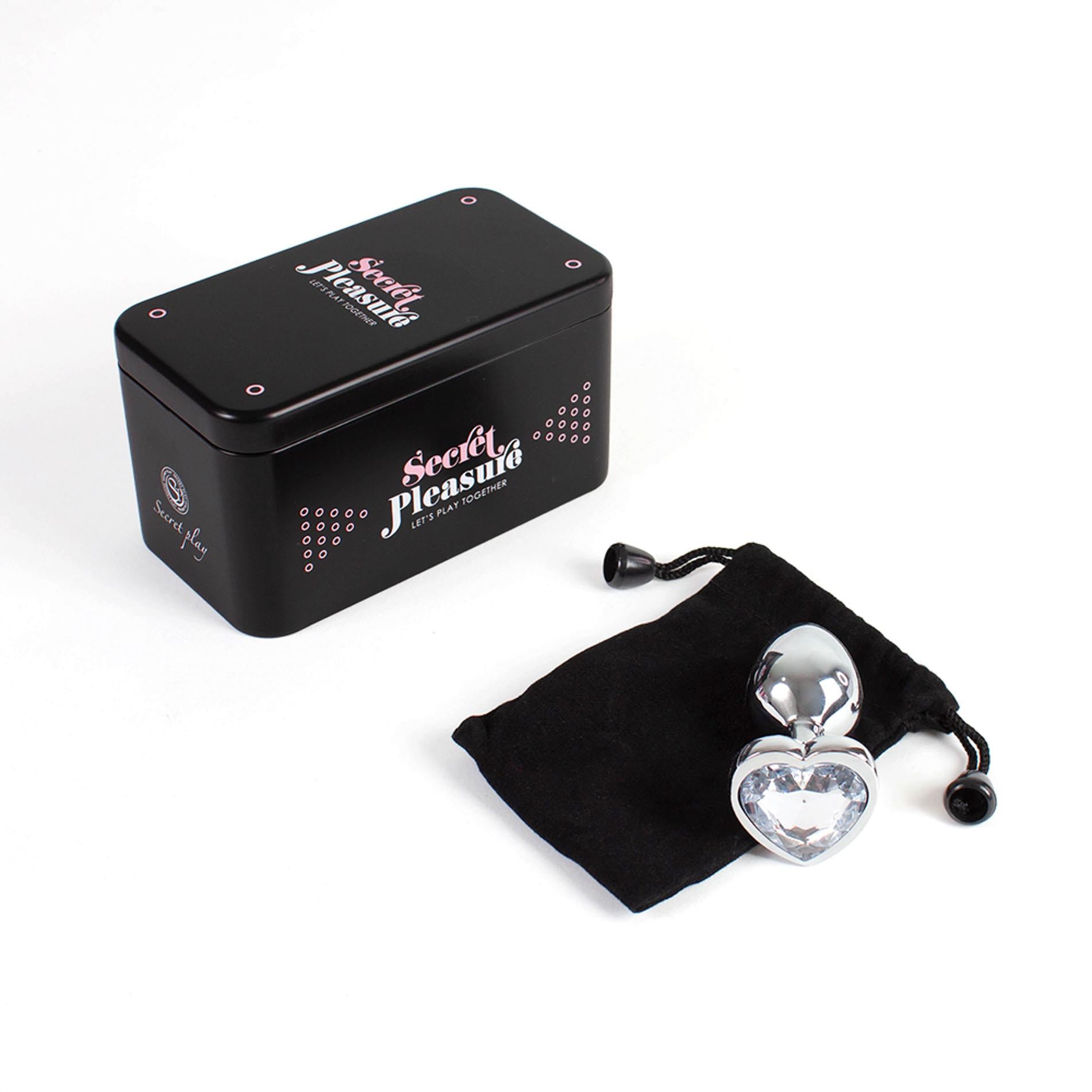 2-CLEAR CRYSTAL HEART METAL BUTT PLUG-2