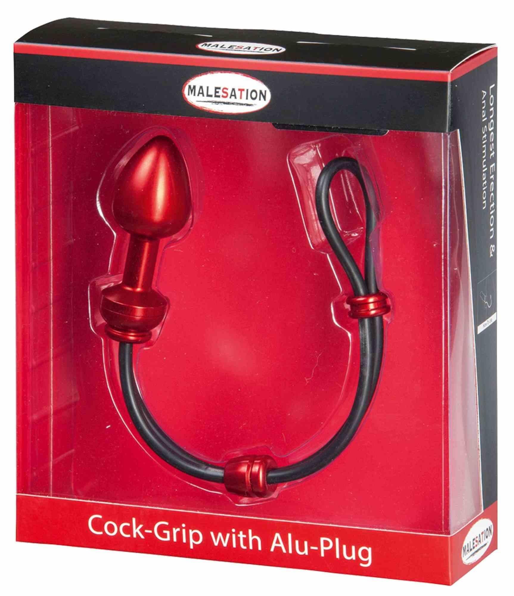 1-MALESATION Cock-Grip with Alu-Plug medium, red-1