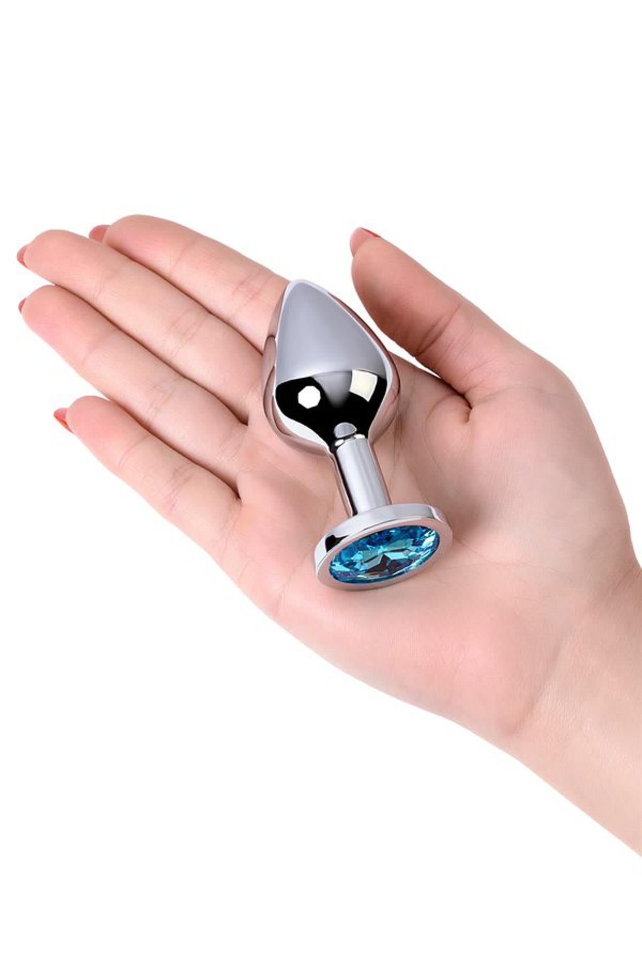6-Silver anal plug with gem, turquoise-6