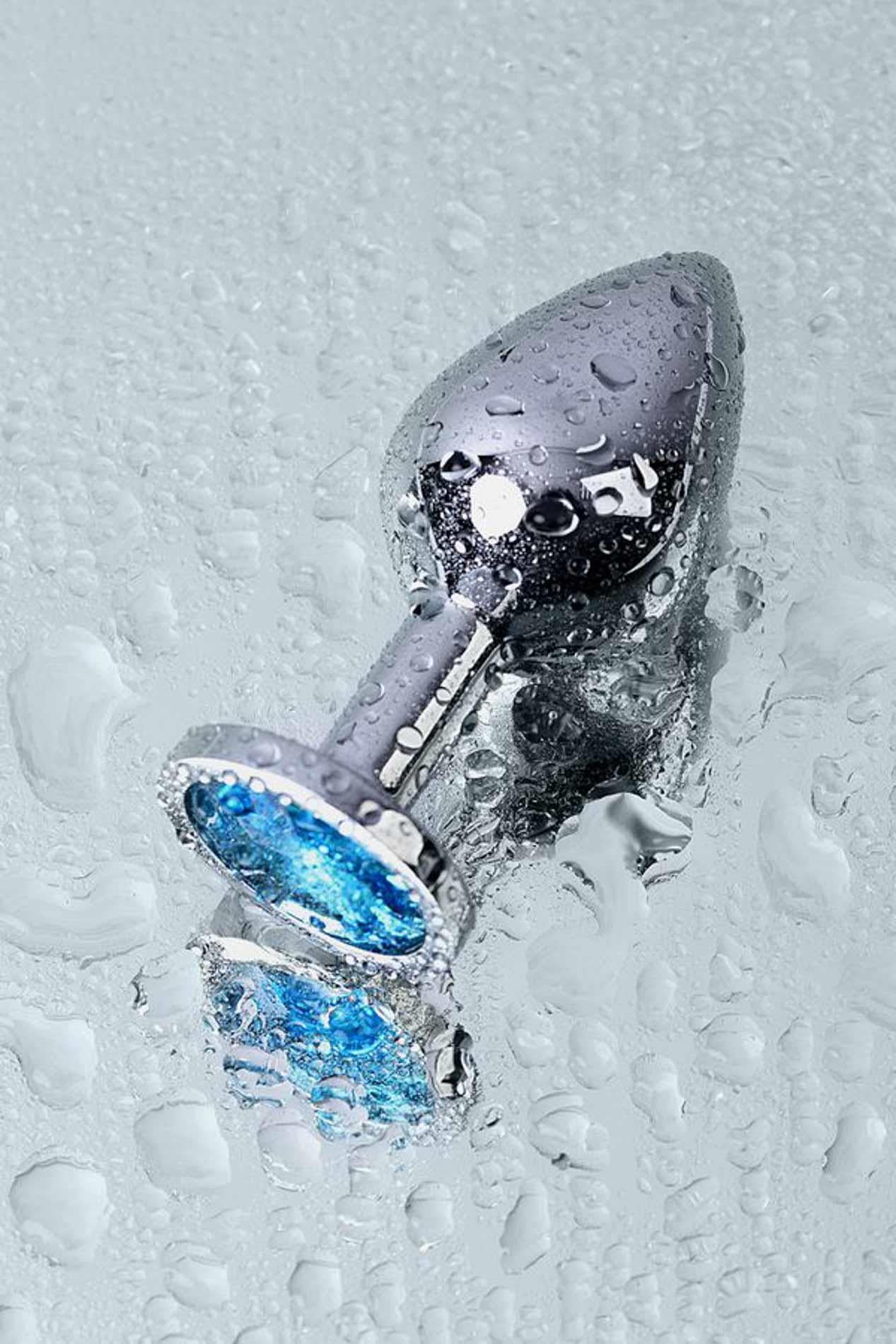 10-Silver anal plug with gem, turquoise-10